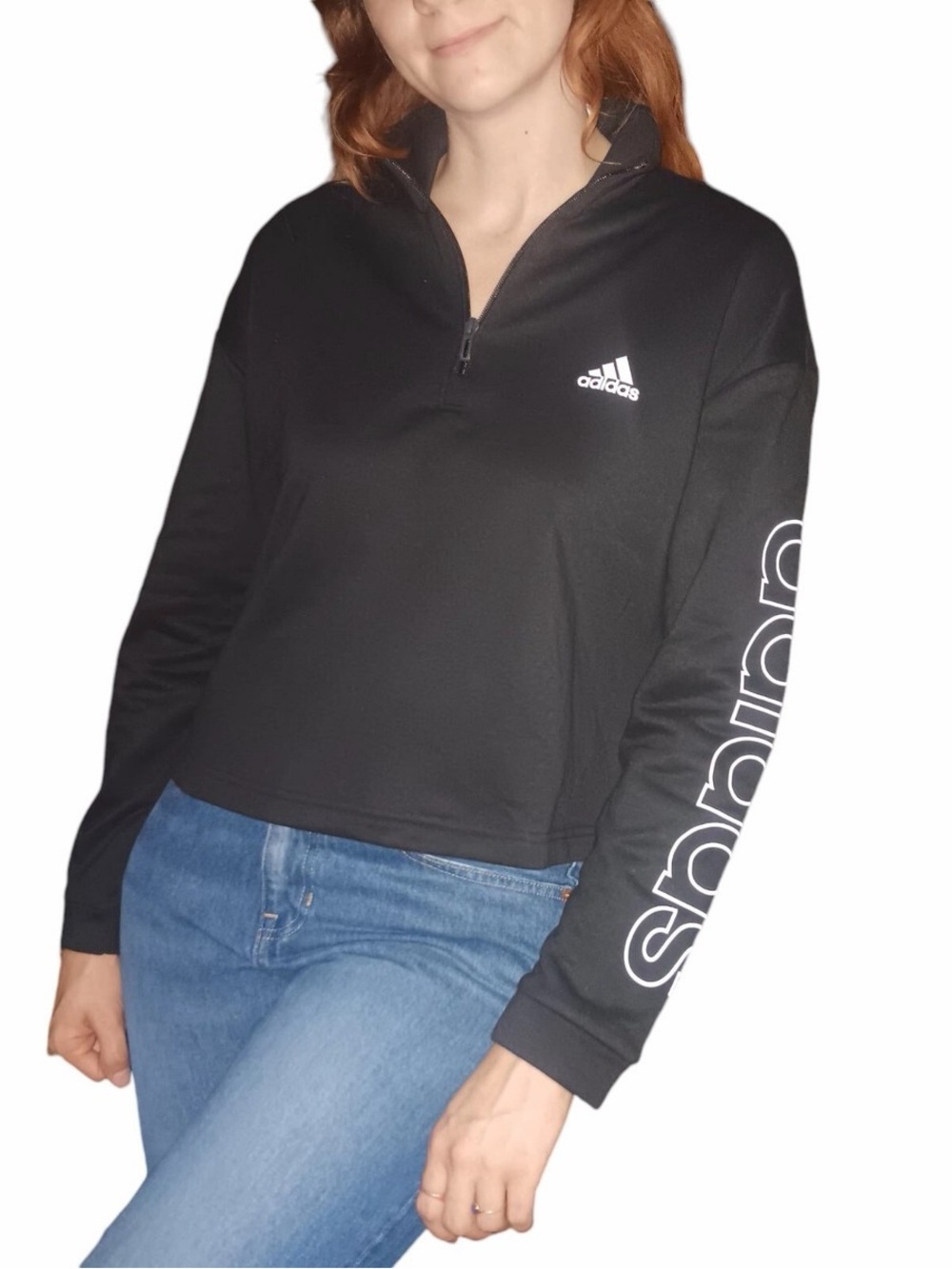 adidas | Black Quarter-Zip Logo Sleeve Pullover